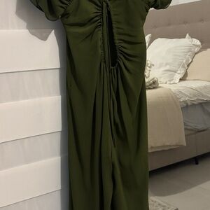 Andrea Iyamah Green Asymmetrical Ruched Jumpsuit